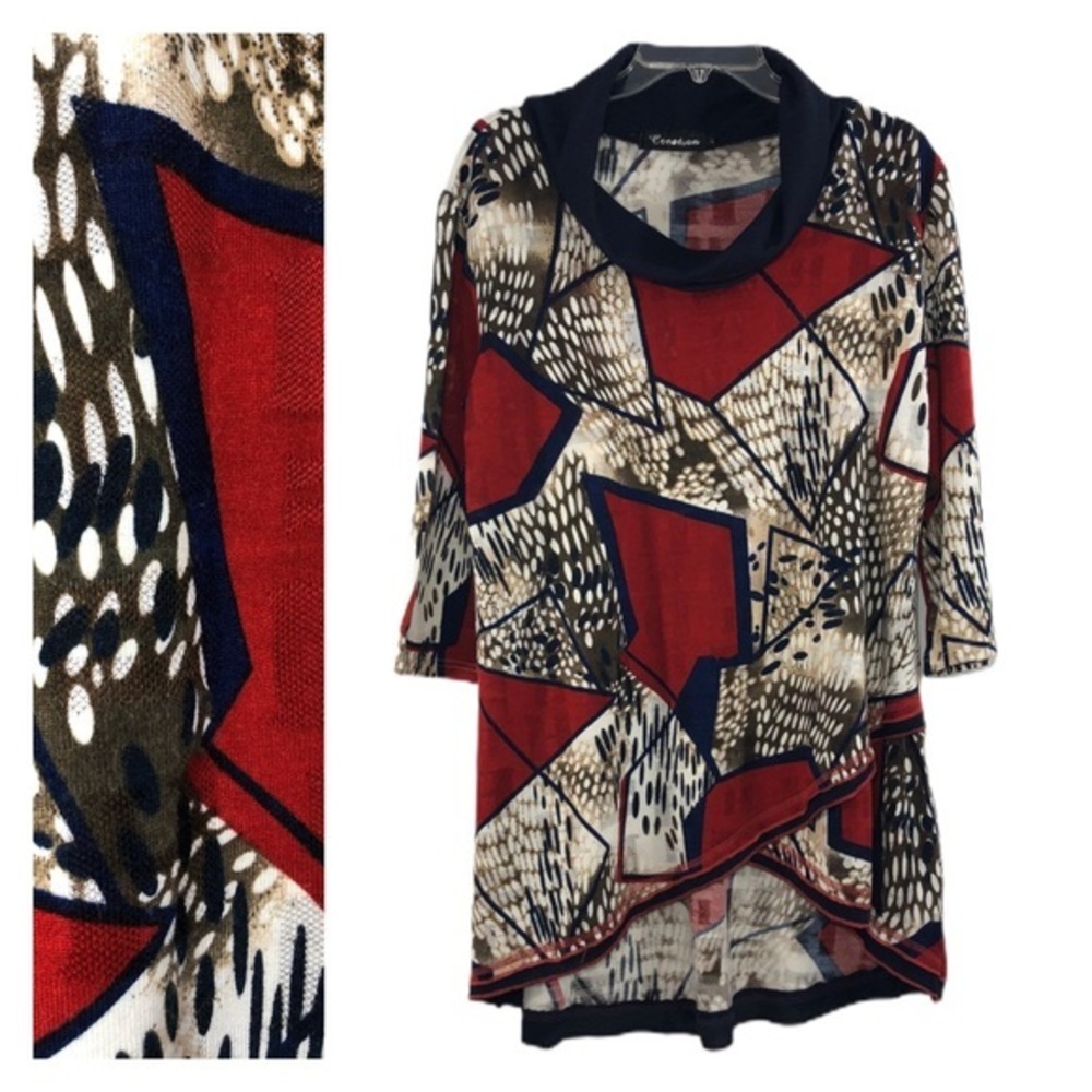 Creations Asymmetrical Hem Cowl Neck Tunic Seeater